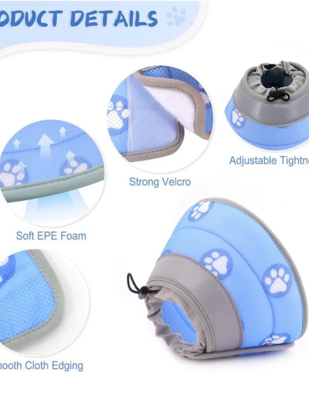 Adjustable Soft Padded Cat Collar - Blue Paw Print